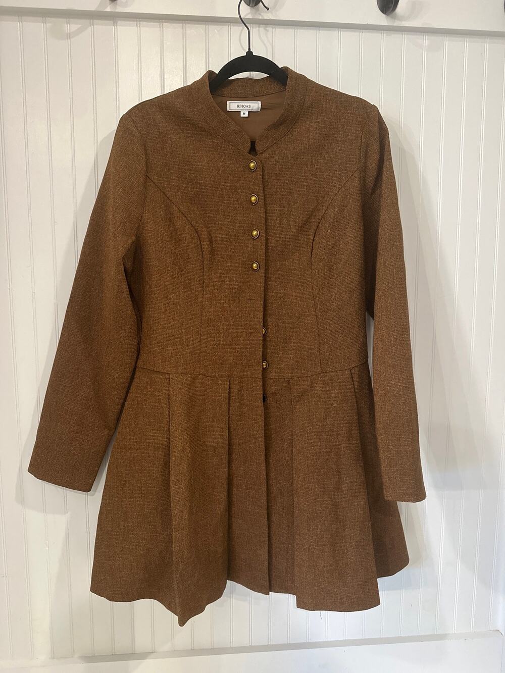 Brown Long-Sleeve Fit-and-Flare Dress Coat